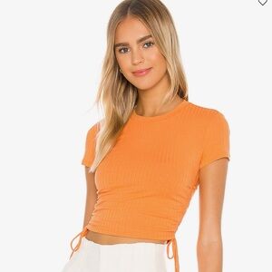 Orange Ribbed Short Sleeve Top